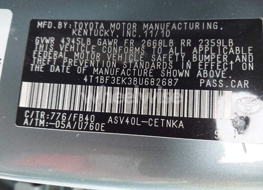 Photo 9 of 2011 Toyota Camry LE (VIN 4T1BF3EK3BU682687)