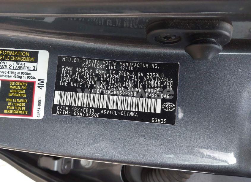 Photo 9 of 2011 Toyota Camry LE (VIN 4T1BF3EK3BU688358)