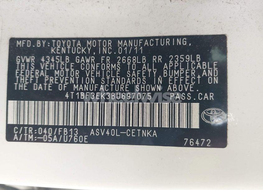 Photo 9 of 2011 Toyota Camry (VIN 4T1BF3EK3BU697075)