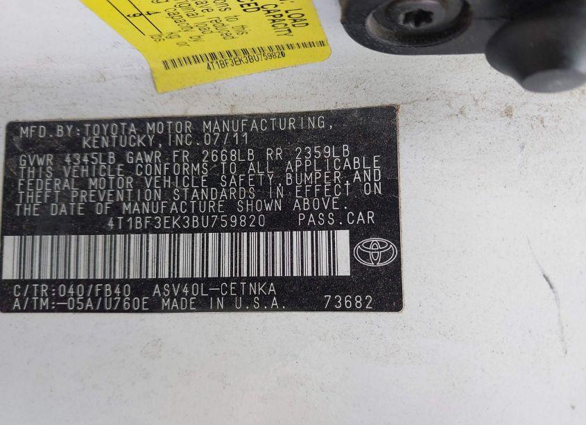 Photo 9 of 2011 Toyota Camry LE (VIN 4T1BF3EK3BU759820)