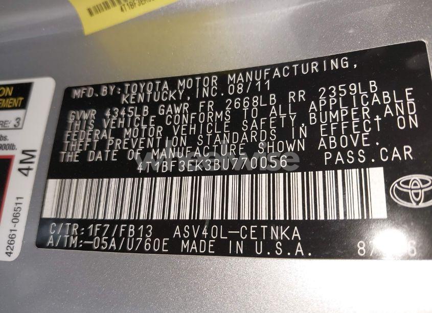 Photo 9 of 2011 Toyota Camry LE (VIN 4T1BF3EK3BU770056)