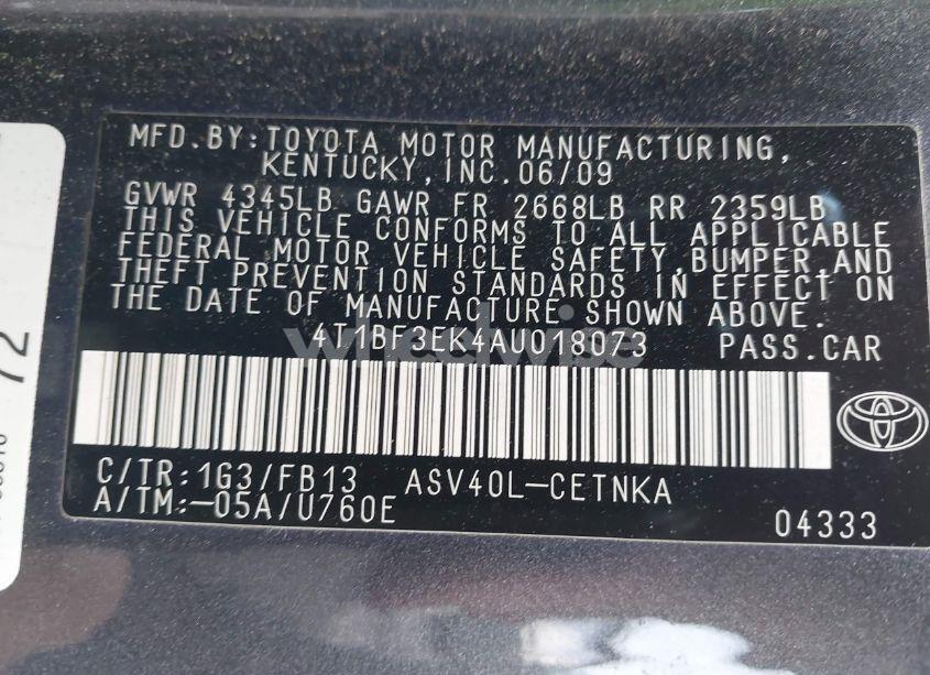 Photo 9 of 2010 Toyota Camry LE (VIN 4T1BF3EK4AU018073)