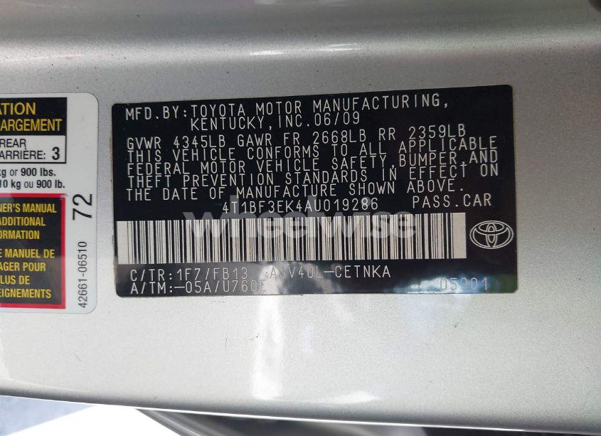 Photo 9 of 2010 Toyota Camry LE (VIN 4T1BF3EK4AU019286)