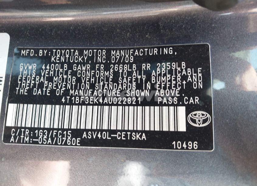 Photo 9 of 2010 Toyota Camry SE (VIN 4T1BF3EK4AU022821)