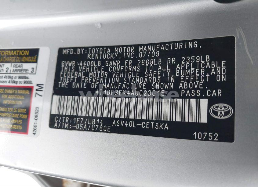 Photo 9 of 2010 Toyota Camry SE (VIN 4T1BF3EK4AU023015)