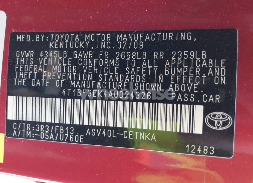 Photo 9 of 2010 Toyota Camry LE (VIN 4T1BF3EK4AU024326)