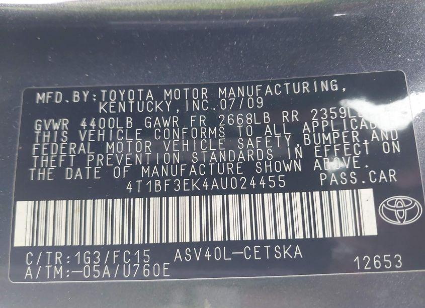 Photo 9 of 2010 Toyota Camry SE (VIN 4T1BF3EK4AU024455)