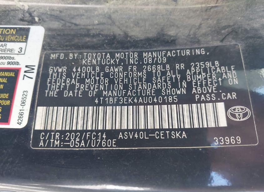 Photo 9 of 2010 Toyota Camry SE (VIN 4T1BF3EK4AU040185)