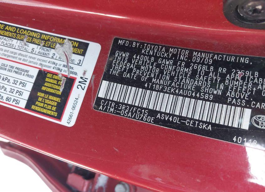 Photo 9 of 2010 Toyota Camry SE (VIN 4T1BF3EK4AU044589)