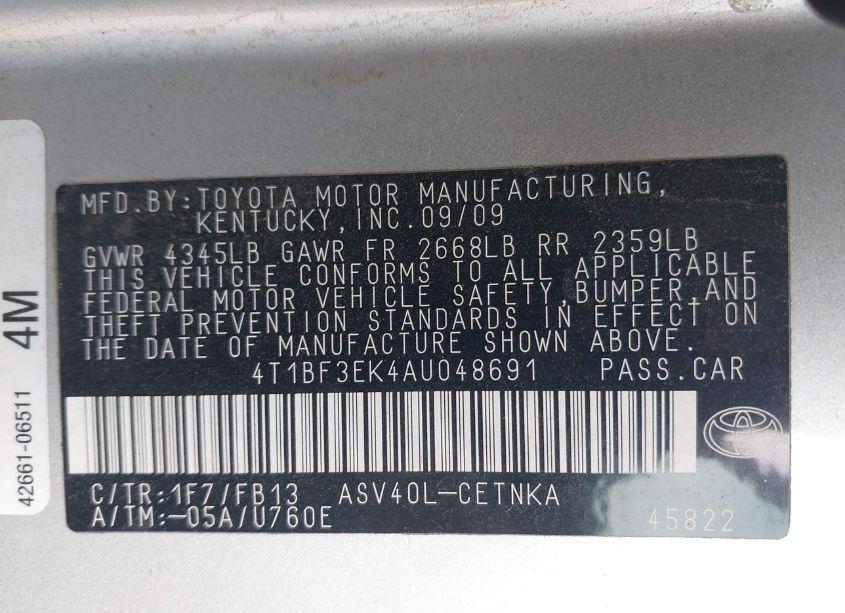 Photo 9 of 2010 Toyota Camry LE (VIN 4T1BF3EK4AU048691)