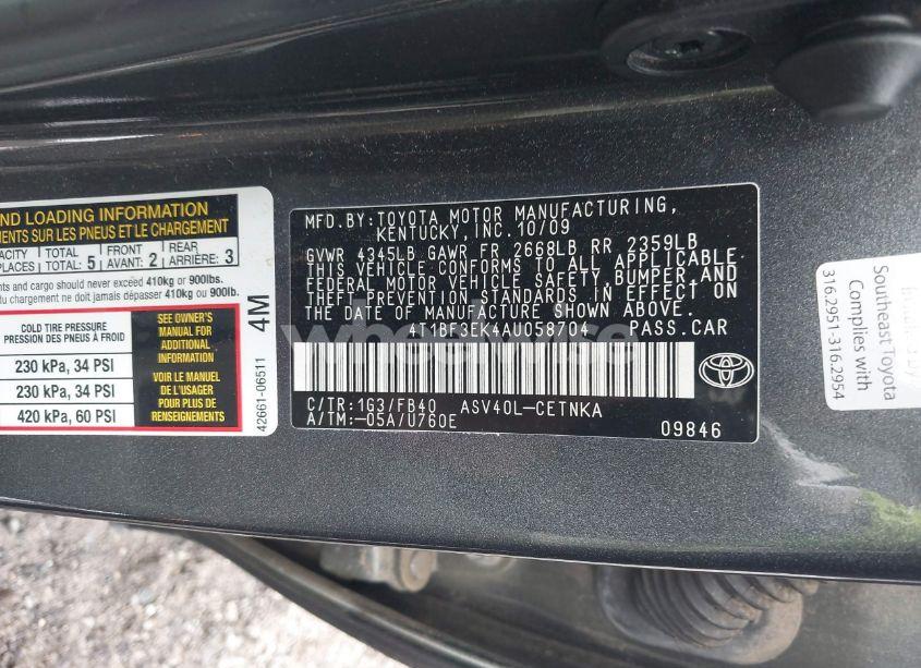 Photo 9 of 2010 Toyota Camry LE (VIN 4T1BF3EK4AU058704)