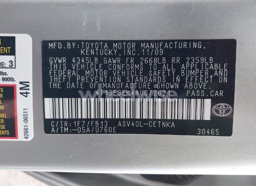 Photo 9 of 2010 Toyota Camry LE (VIN 4T1BF3EK4AU072621)