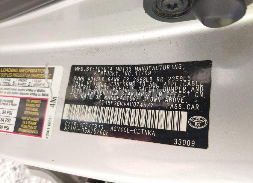 Photo 9 of 2010 Toyota Camry LE (VIN 4T1BF3EK4AU074577)