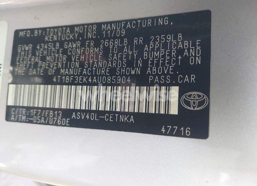 Photo 9 of 2010 Toyota Camry LE (VIN 4T1BF3EK4AU085904)
