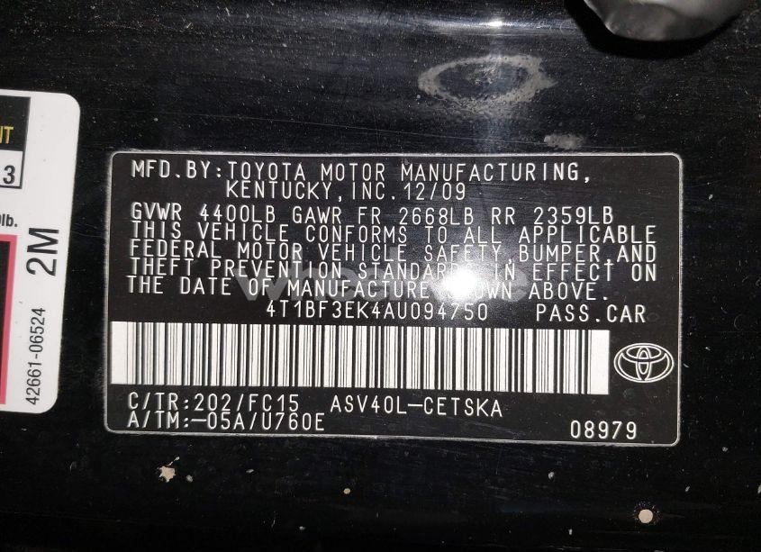 Photo 9 of 2010 Toyota Camry SE (VIN 4T1BF3EK4AU094750)