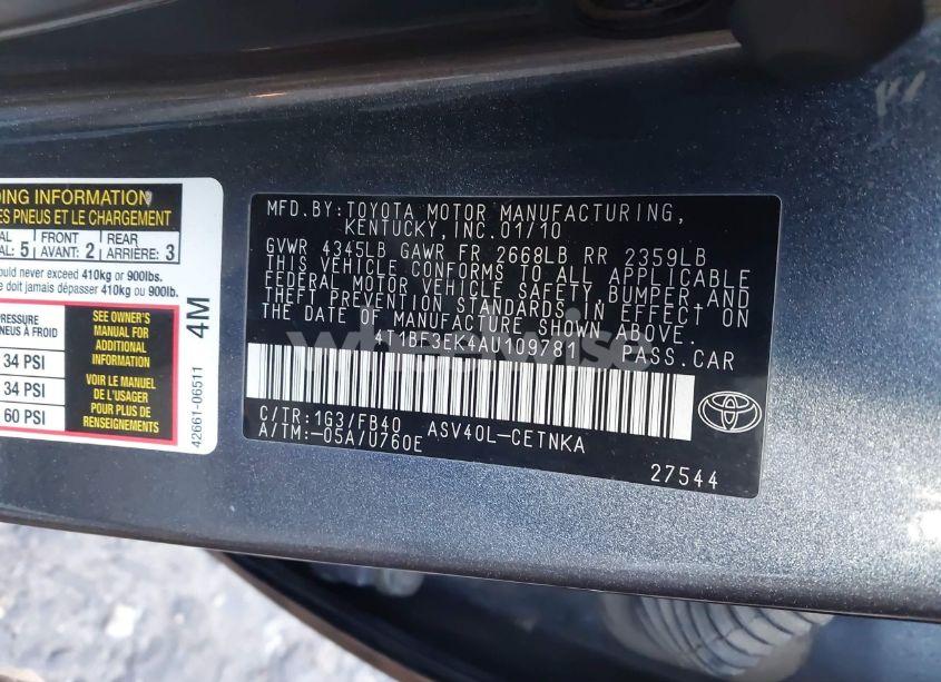 Photo 9 of 2010 Toyota Camry LE (VIN 4T1BF3EK4AU109781)