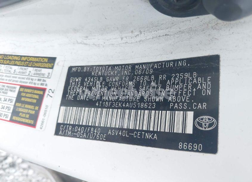 Photo 9 of 2010 Toyota Camry (VIN 4T1BF3EK4AU518623)