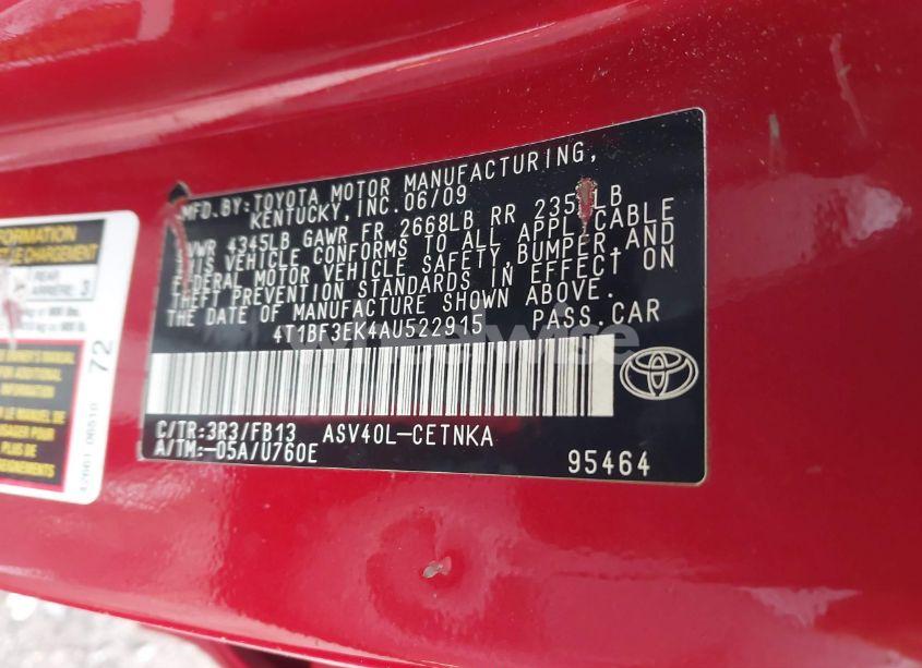 Photo 9 of 2010 Toyota Camry LE (VIN 4T1BF3EK4AU522915)