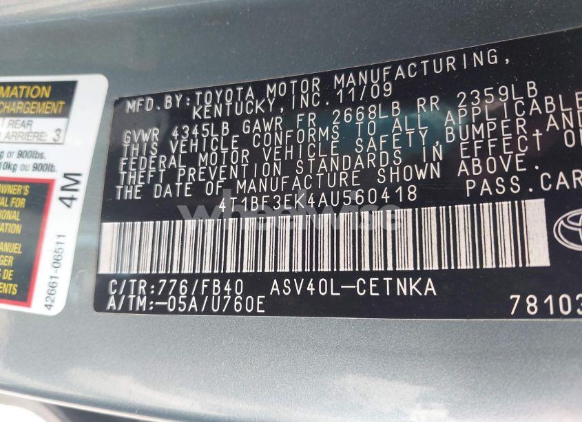 Photo 9 of 2010 Toyota Camry LE (VIN 4T1BF3EK4AU560418)