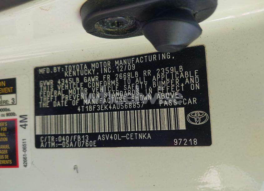 Photo 9 of 2010 Toyota Camry LE (VIN 4T1BF3EK4AU568857)
