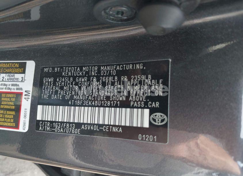 Photo 9 of 2011 Toyota Camry LE (VIN 4T1BF3EK4BU128171)