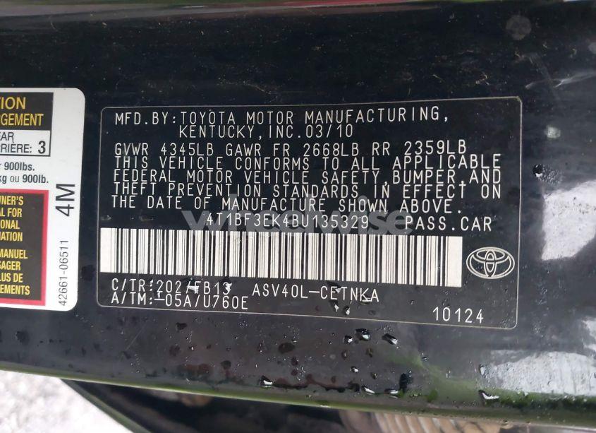 Photo 9 of 2011 Toyota Camry LE (VIN 4T1BF3EK4BU135329)