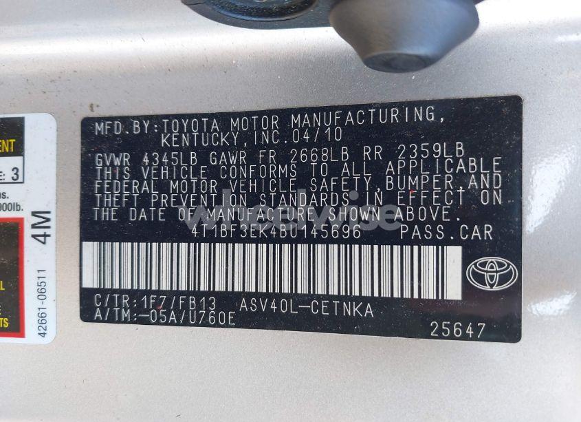 Photo 9 of 2011 Toyota Camry LE (VIN 4T1BF3EK4BU145696)