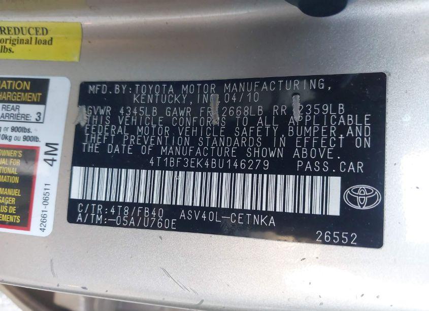 Photo 9 of 2011 Toyota Camry LE (VIN 4T1BF3EK4BU146279)