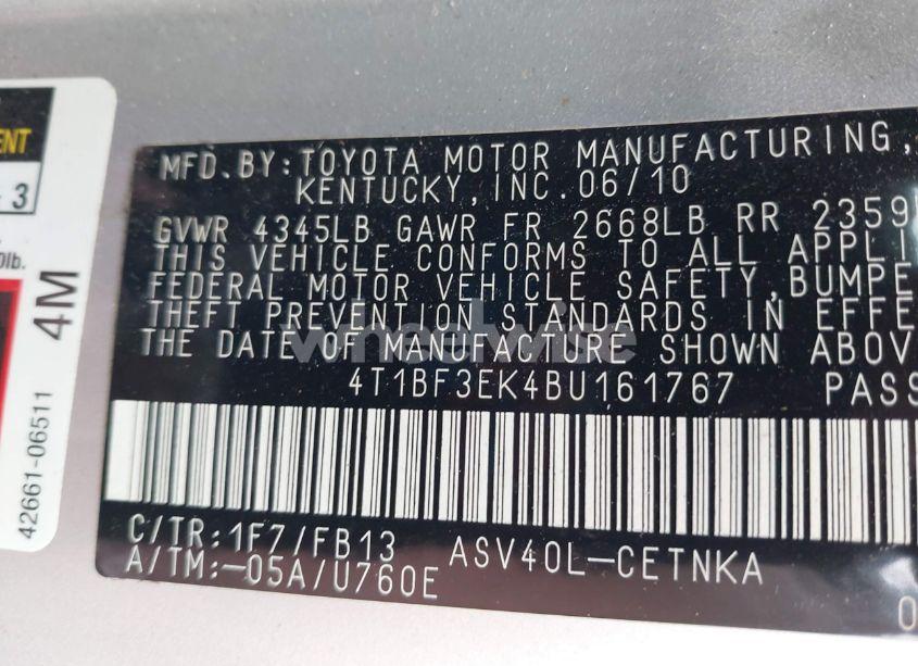 Photo 9 of 2011 Toyota Camry LE (VIN 4T1BF3EK4BU161767)