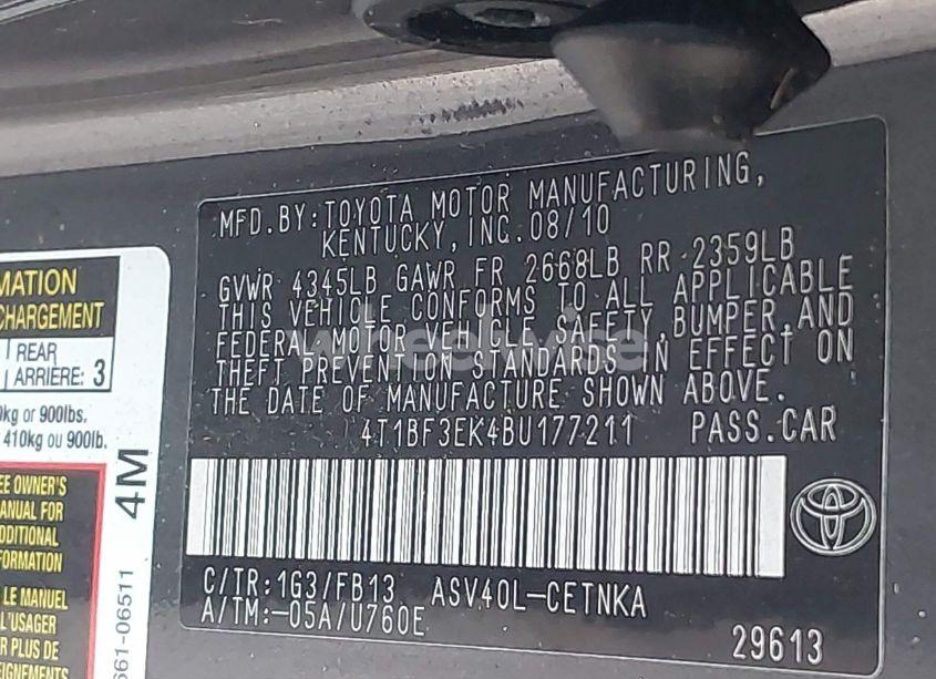 Photo 9 of 2011 Toyota Camry LE (VIN 4T1BF3EK4BU177211)