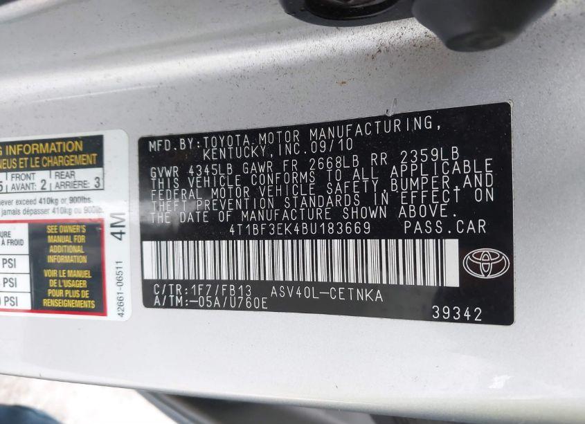 Photo 9 of 2011 Toyota Camry LE (VIN 4T1BF3EK4BU183669)