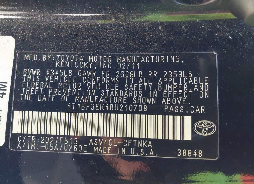 Photo 9 of 2011 Toyota Camry LE (VIN 4T1BF3EK4BU210708)