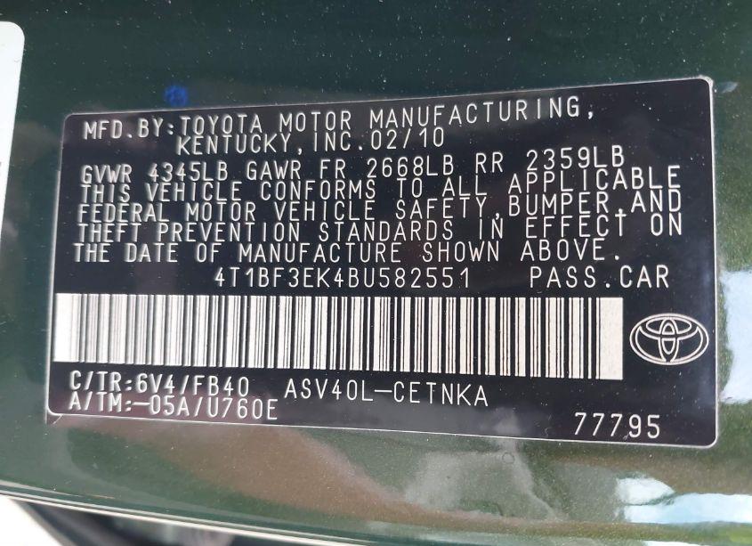 Photo 9 of 2011 Toyota Camry LE (VIN 4T1BF3EK4BU582551)