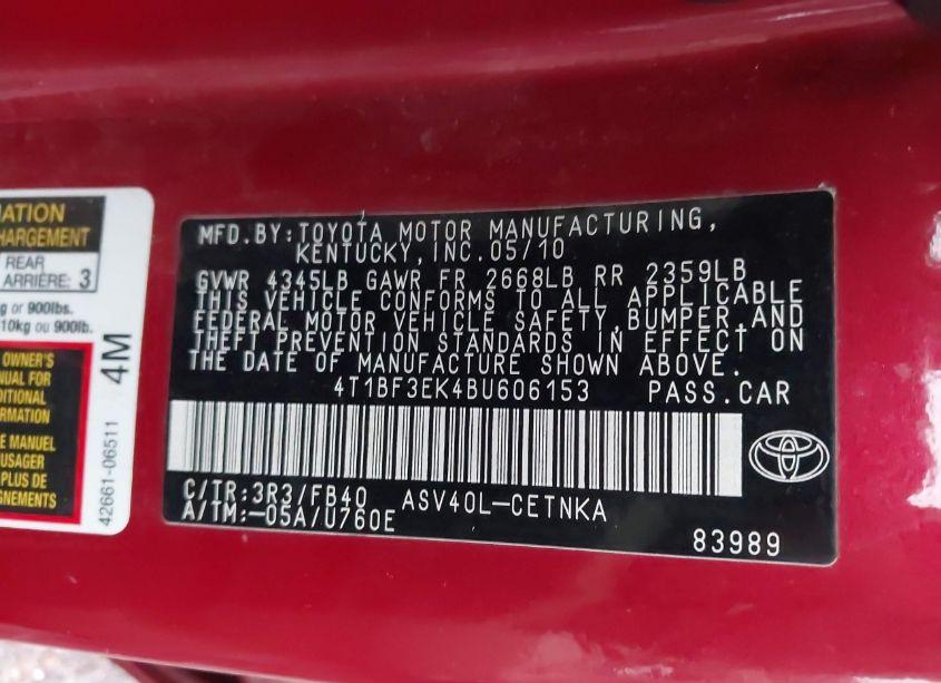 Photo 9 of 2011 Toyota Camry LE (VIN 4T1BF3EK4BU606153)
