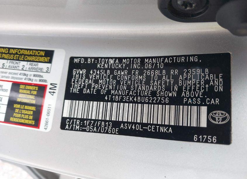 Photo 9 of 2011 Toyota Camry LE (VIN 4T1BF3EK4BU622756)