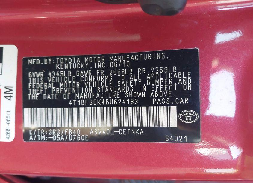 Photo 9 of 2011 Toyota Camry LE (VIN 4T1BF3EK4BU624183)