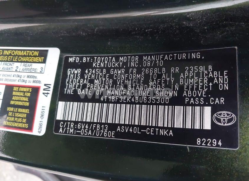 Photo 9 of 2011 Toyota Camry LE (VIN 4T1BF3EK4BU635300)