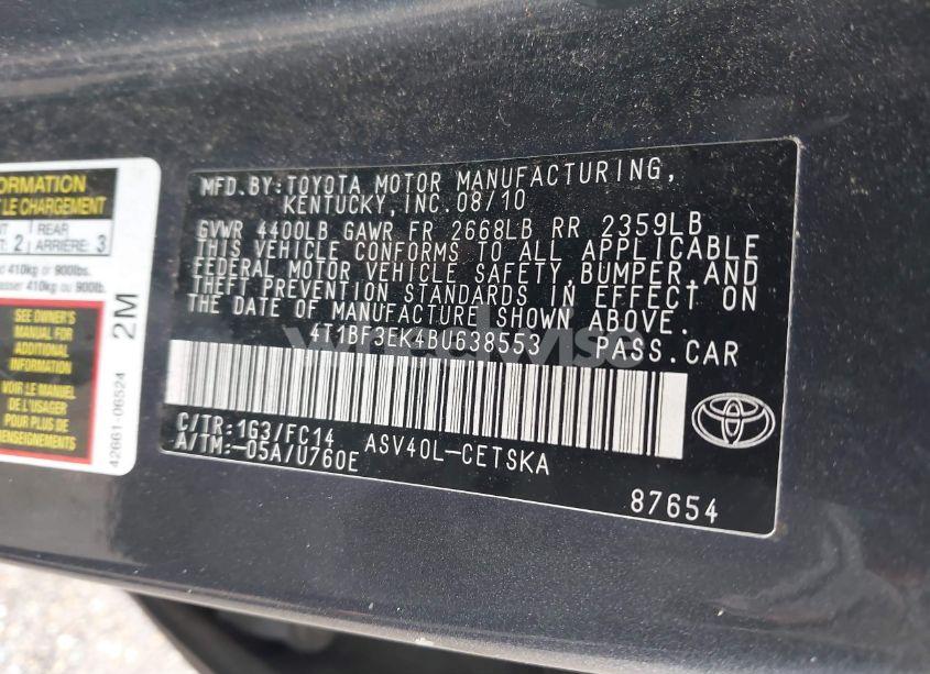 Photo 9 of 2011 Toyota Camry SE (VIN 4T1BF3EK4BU638553)