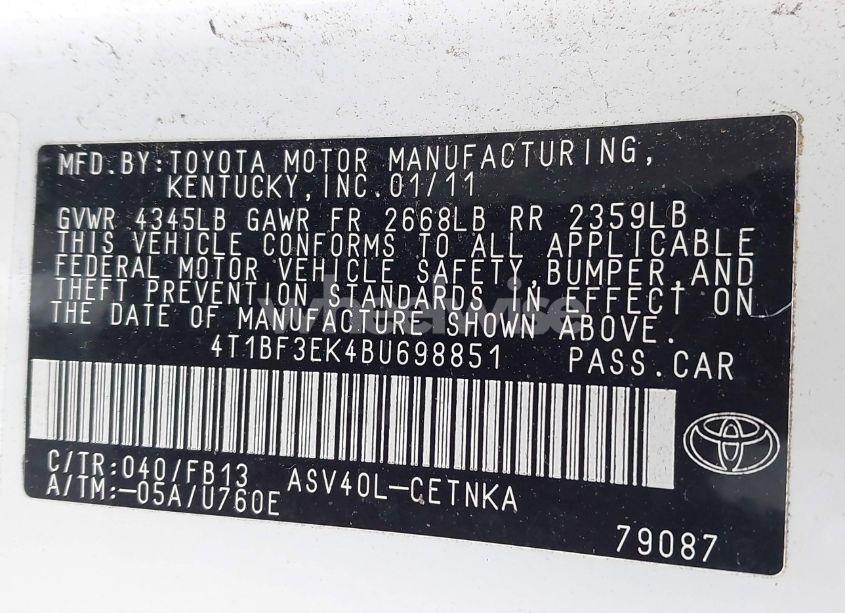 Photo 9 of 2011 Toyota Camry (VIN 4T1BF3EK4BU698851)