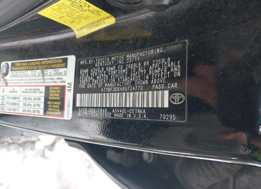 Photo 9 of 2011 Toyota Camry LE (VIN 4T1BF3EK4BU724770)