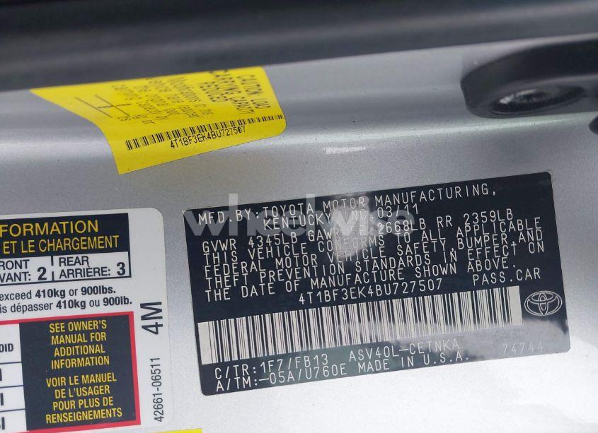 Photo 9 of 2011 Toyota Camry LE (VIN 4T1BF3EK4BU727507)