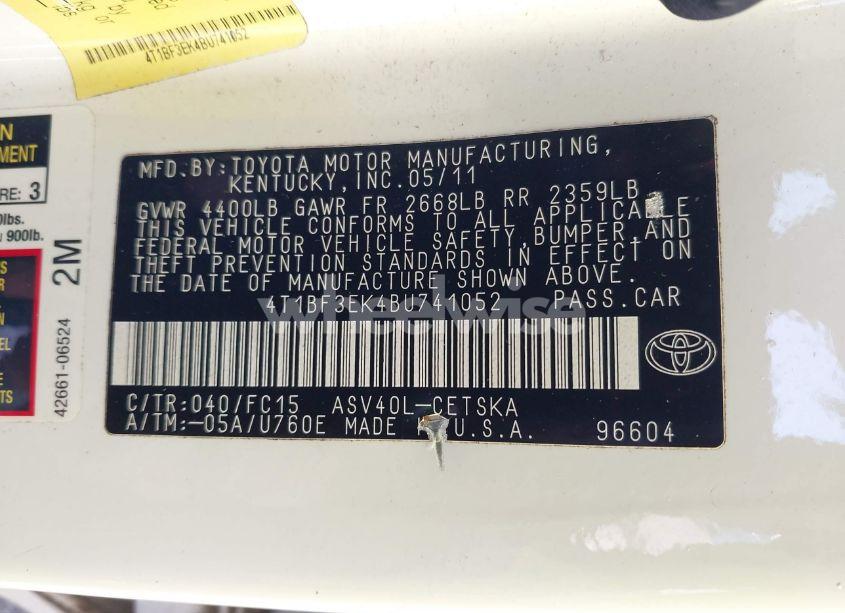 Photo 9 of 2011 Toyota Camry SE (VIN 4T1BF3EK4BU741052)