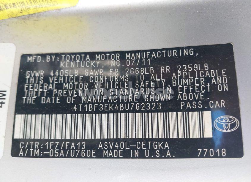 Photo 9 of 2011 Toyota Camry XLE (VIN 4T1BF3EK4BU762323)