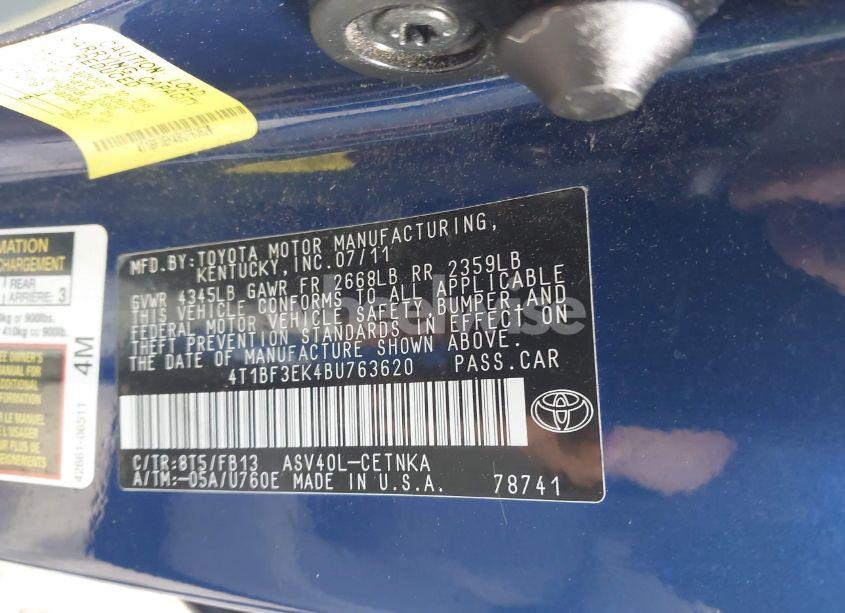 Photo 9 of 2011 Toyota Camry LE/SE/XLE (VIN 4T1BF3EK4BU763620)