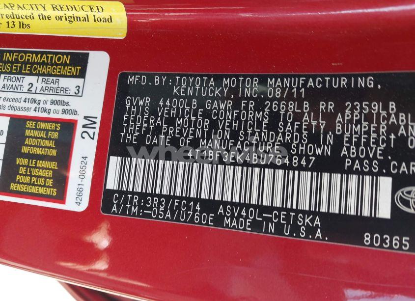 Photo 9 of 2011 Toyota Camry SE (VIN 4T1BF3EK4BU764847)