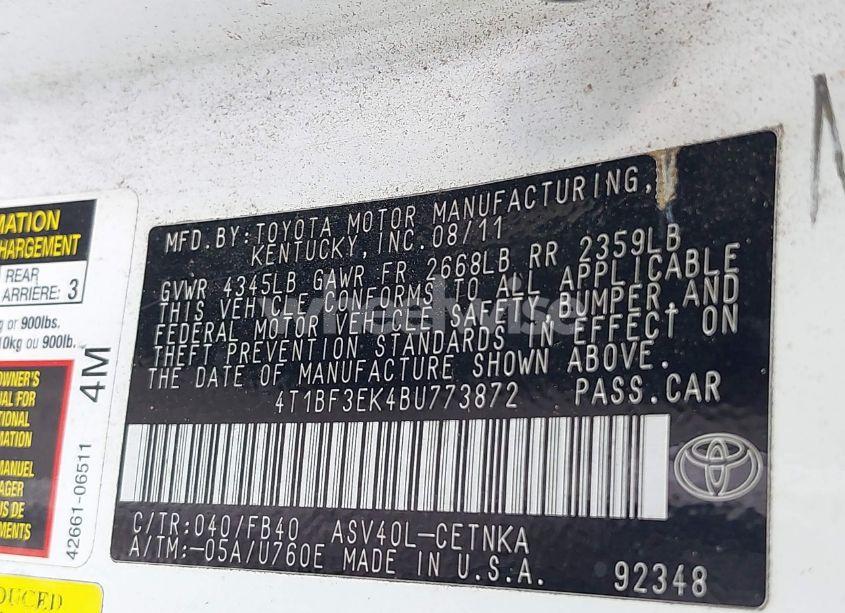 Photo 9 of 2011 Toyota Camry LE (VIN 4T1BF3EK4BU773872)