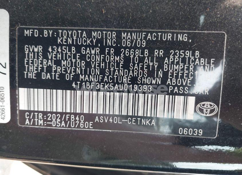 Photo 9 of 2010 Toyota Camry LE (VIN 4T1BF3EK5AU019393)