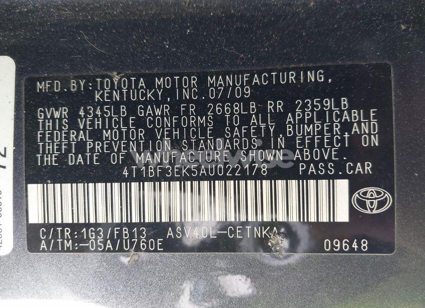 Photo 9 of 2010 Toyota Camry LE (VIN 4T1BF3EK5AU022178)
