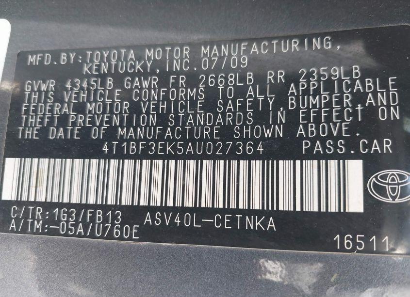 Photo 9 of 2010 Toyota Camry LE (VIN 4T1BF3EK5AU027364)