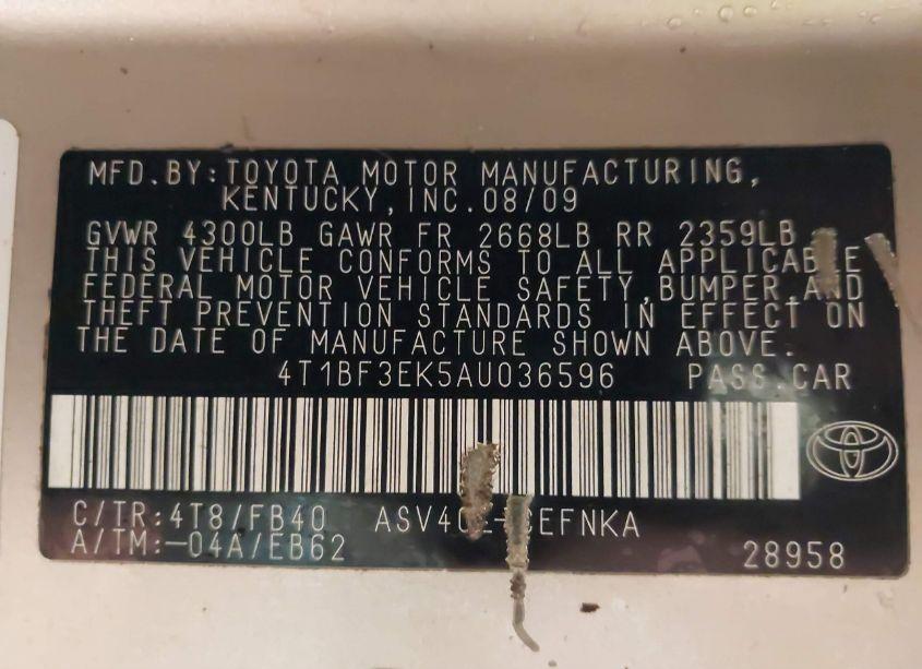 Photo 9 of 2010 Toyota Camry N/A (VIN 4T1BF3EK5AU036596)